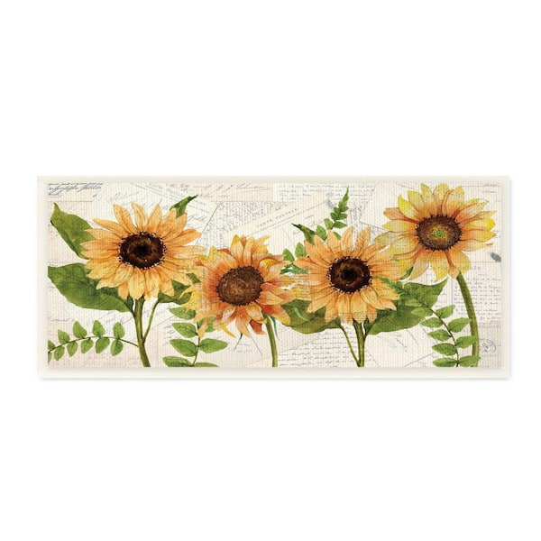 Stupell Industries "Sunflower and Vintage European Postcard Collage" by Kim Allen Unframed Print Nature Wall Art 7 in. x 17 in.