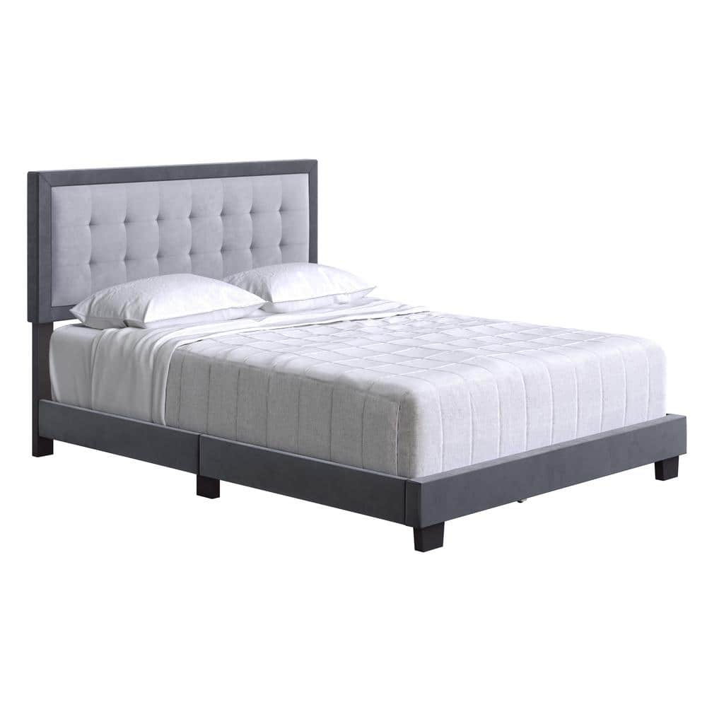 Gray Velvet Tufted Upholstered Queen Platform Bed Frame