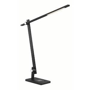 Kovacs 20.66 in. Anodized Brushed Black Modern LED Table Lamp for Home Office or Living Room with Black Metal Shade