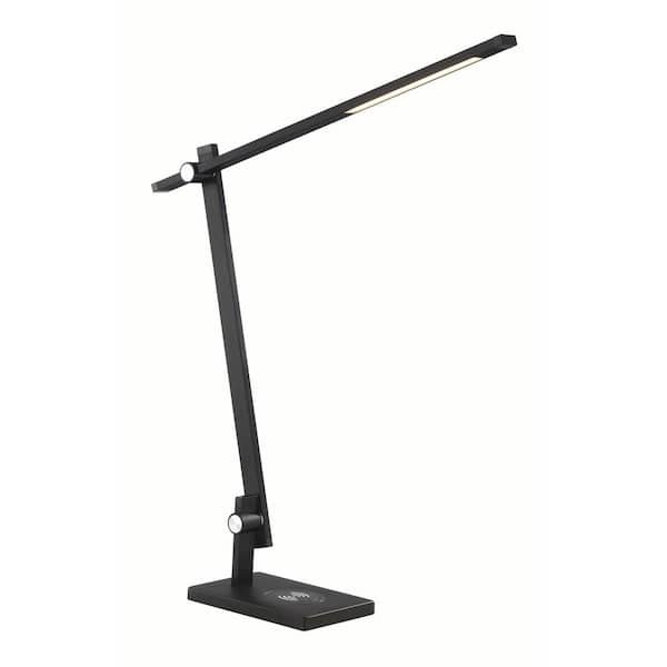 George Kovacs Kovacs 20.66 in. Anodized Brushed Black Modern LED Table Lamp for Home Office or Living Room with Black Metal Shade