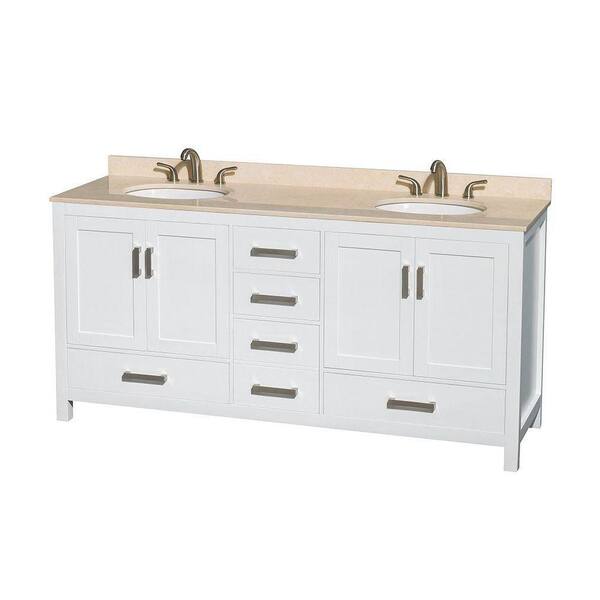 Wyndham Collection Sheffield 72 in. Double Vanity in White with Marble Vanity Top in Ivory