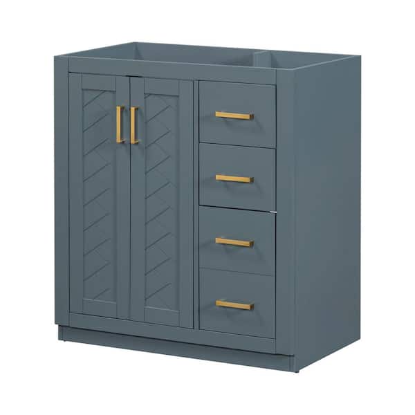 FAMYYT 30 in. W x 17 in. D x 33 in. H Freestanding Solid Wood Frame Bath Vanity Cabinet without Top in Navy Blue with Drawers