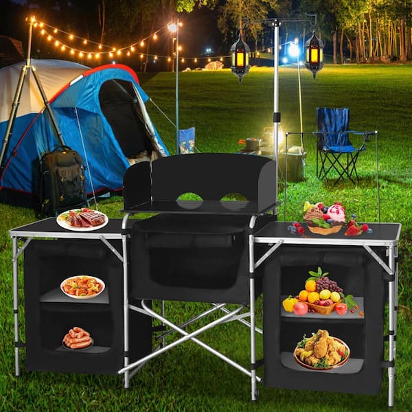 SEEUTEK Outdoor Camping Kitchen Table Aluminum Portable Cooking