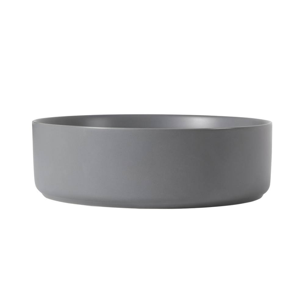 Gray Gloss Ceramic Round Vessel Bathroom Sink