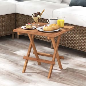 1-Piece Patio Indonesia Teak Wood Folding Outdoor Side Table Square Slatted Tabletop Portable Picnic