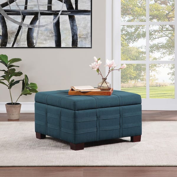 Detour Strap Square Storage Ottoman in Azure Fabric
