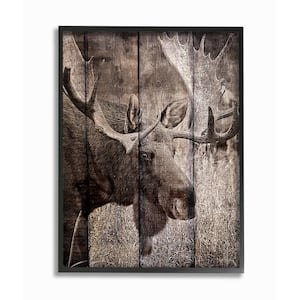 11 in. x 14 in. "Brown Moose Planked Look Photography" by Kimberly Allen Framed Wall Art