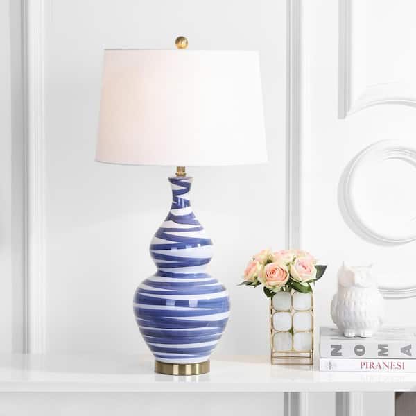 Aviana 31 in. White/Blue Brushed Gourd Table Lamp with White Shade