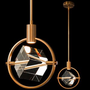 Home Lighting 6-Watt 1-Light Gold Brushed Brass Finish Mini LED Crystal Pendant Light Metal Rod Ceiling for Kitchen