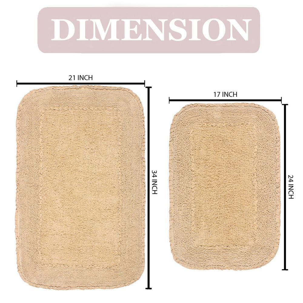 Beige Cotton Ruffle Pattern Tufted Bath Rug Set