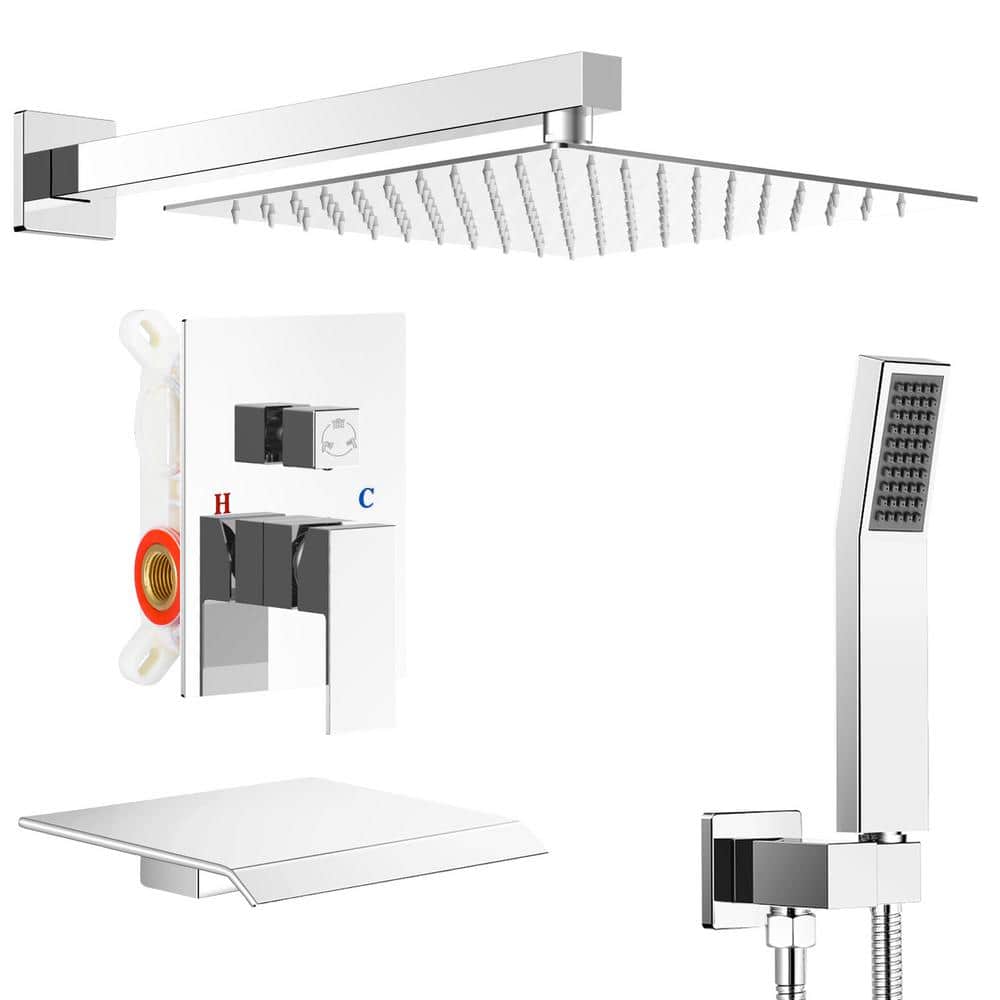 Single Handle 3-Spray Shower Faucet Square 10 in. 2.2 GPM with High Pressur