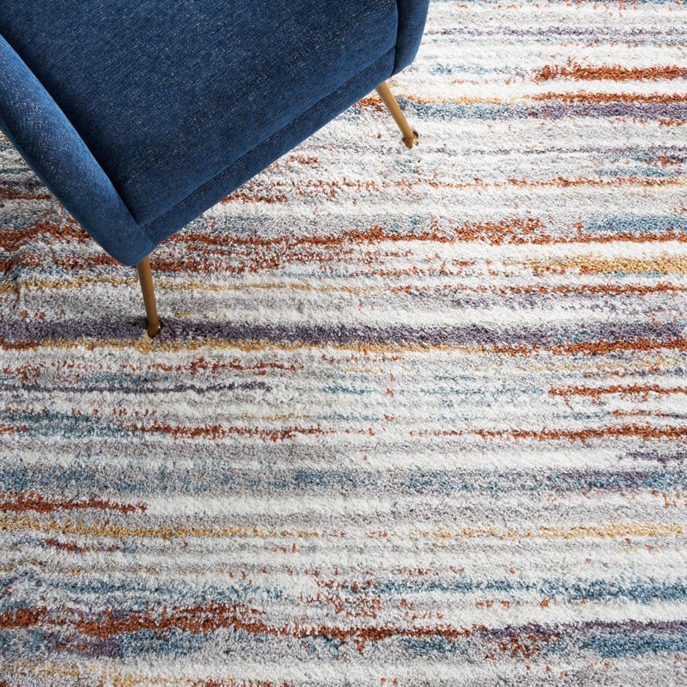 Safavieh Blue Rust Ivory Round Abstract Shag Area Rug 4'5"