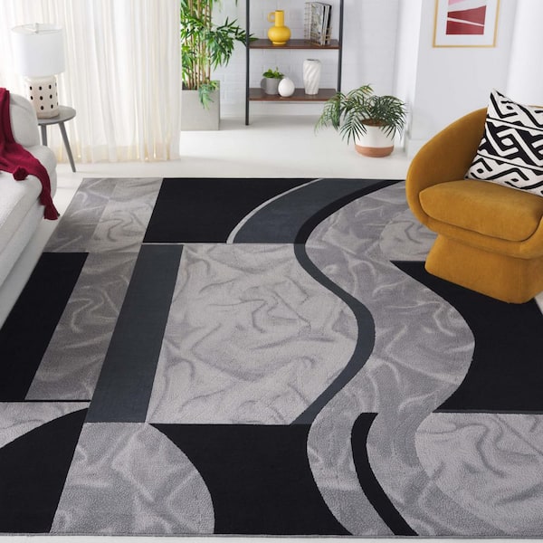 Odyssey 9 ft. x 12 ft. Ivory/Gray Black Abstract Geometric Area Rug