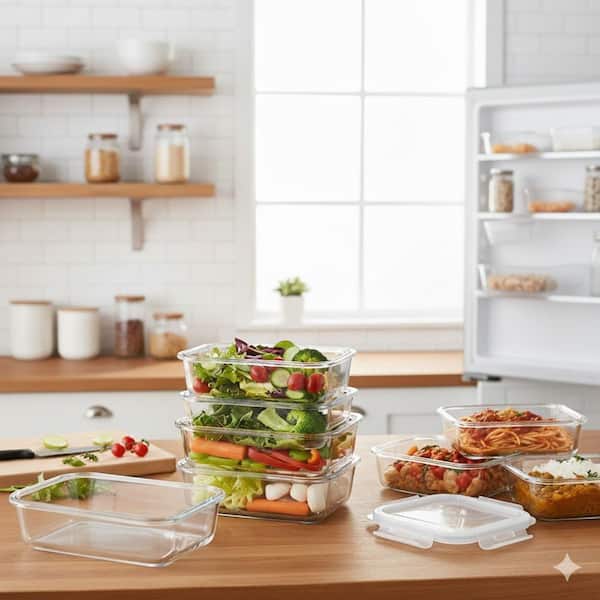 Glass Meal Prep Food Storage Containers with Snap Airtight Lids Microwave Oven Freezer Dishwasher Safe 10-Pack