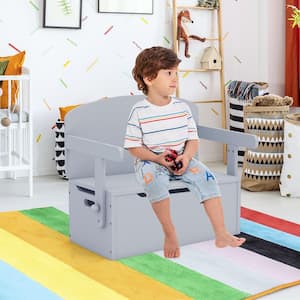 3 in. 1 Grey Wood Kids Convertible Storage Bench Wood Activity Table and Chair Set