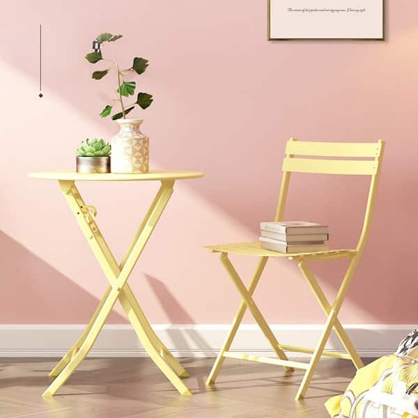 Flynama 3-Piece Metal Outdoor Dining Set of Foldable Round Table and Chairs in Yellow