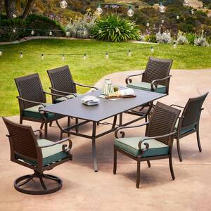 Milano 7-Piece Aluminum Outdoor Dining Set with Teal Cushions