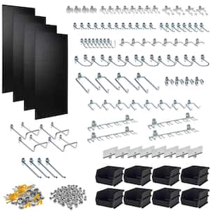 DuraBoard (4) 24 in. H x 48 in. W Black ABS Pegboards with Locking Hook Assortment (96-Piece)