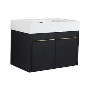 Victoria 30 in. W Wall-Mounted Modern Design Single Sink Bath Vanity with Ceramic Top in White and Cabinet in Black