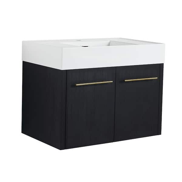 Xspracer Victoria 30 in. W Wall-Mounted Modern Design Single Sink Bath Vanity with Ceramic Top in White and Cabinet in Black