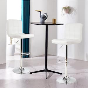 46 in. White Low Back Metal Adjustable Height Bar Stool with Leather Seat (Set of 2)