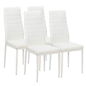 White PU Leather Metal High Back Side Chair Dining Chairs (Set of 4)