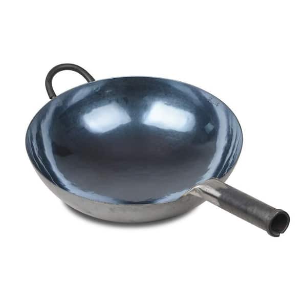 Hand Hammered Iron Wok Blue Black Seasoned Nonstick No Coating Carbon Steel Mirror Finish with Helper Handle