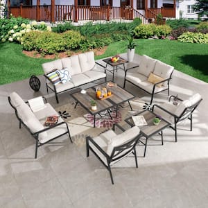 9-Piece Metal Outdoor Patio Conversation Set with Beige Cushions