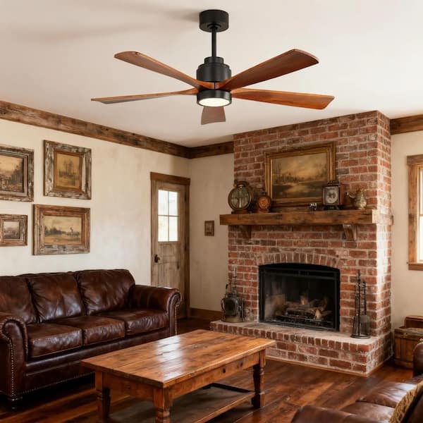 52 in. Indoor/Outdoor LED Black Downrod Mount Standard Ceiling Fan with Light, Remote and Quiet Reversible DC Motor