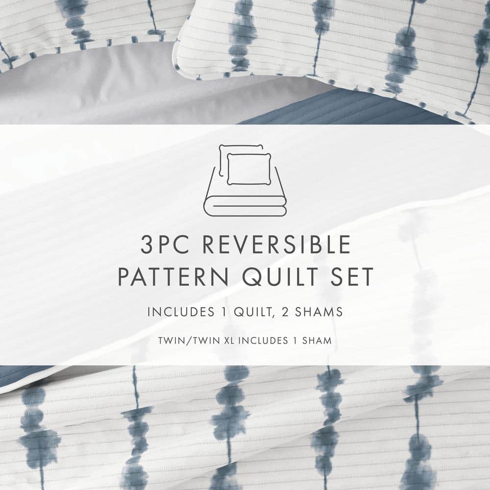 Navy and White Reversible Microfiber Twin Quilt Set