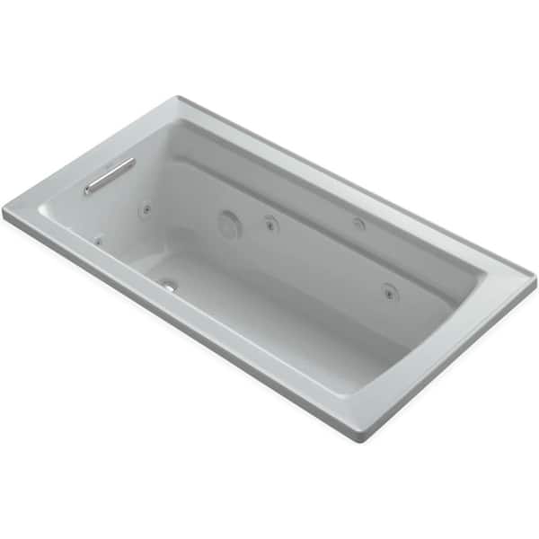 KOHLER Archer 5 ft. Acrylic Rectangular Drop-in Whirlpool Bathtub in Ice Grey