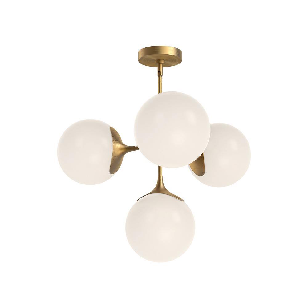 Nouveau Black and Gold Four Light Chandelier with Opal Matte Glass