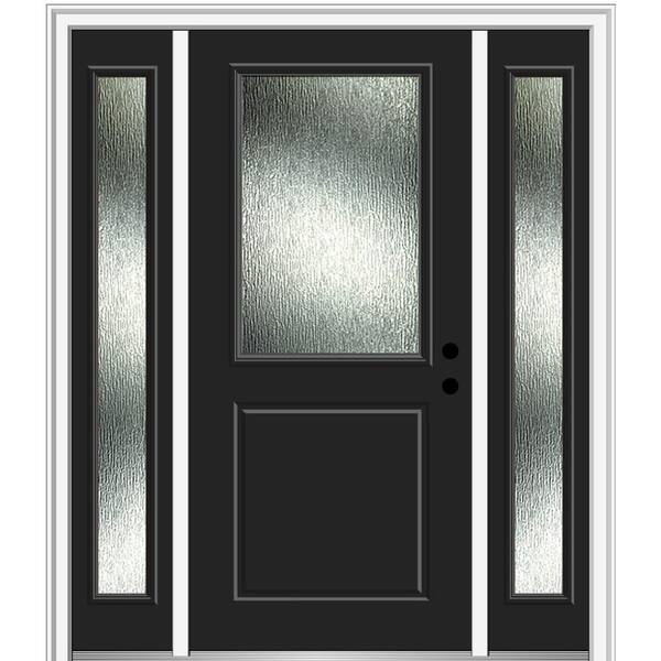 MMI Door 60 in. x 80 in. Left-Hand Inswing Rain Glass Black Fiberglass ...