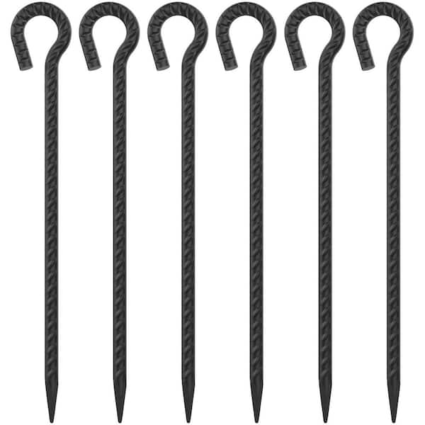 NVNOO 1.2 in. Dia x 16 in. Metal Rebar Stakes with Loop for Walkway Fence Trampoline Outdoor Camping, Black (6-Pack)