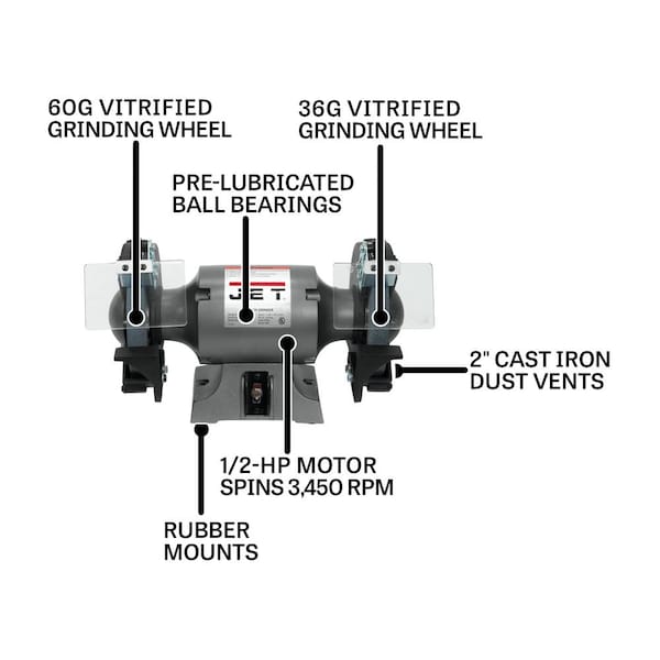 Jet 115-Volt 1 HP 8 in. Industrial Metalworking Bench Grinder, JBG