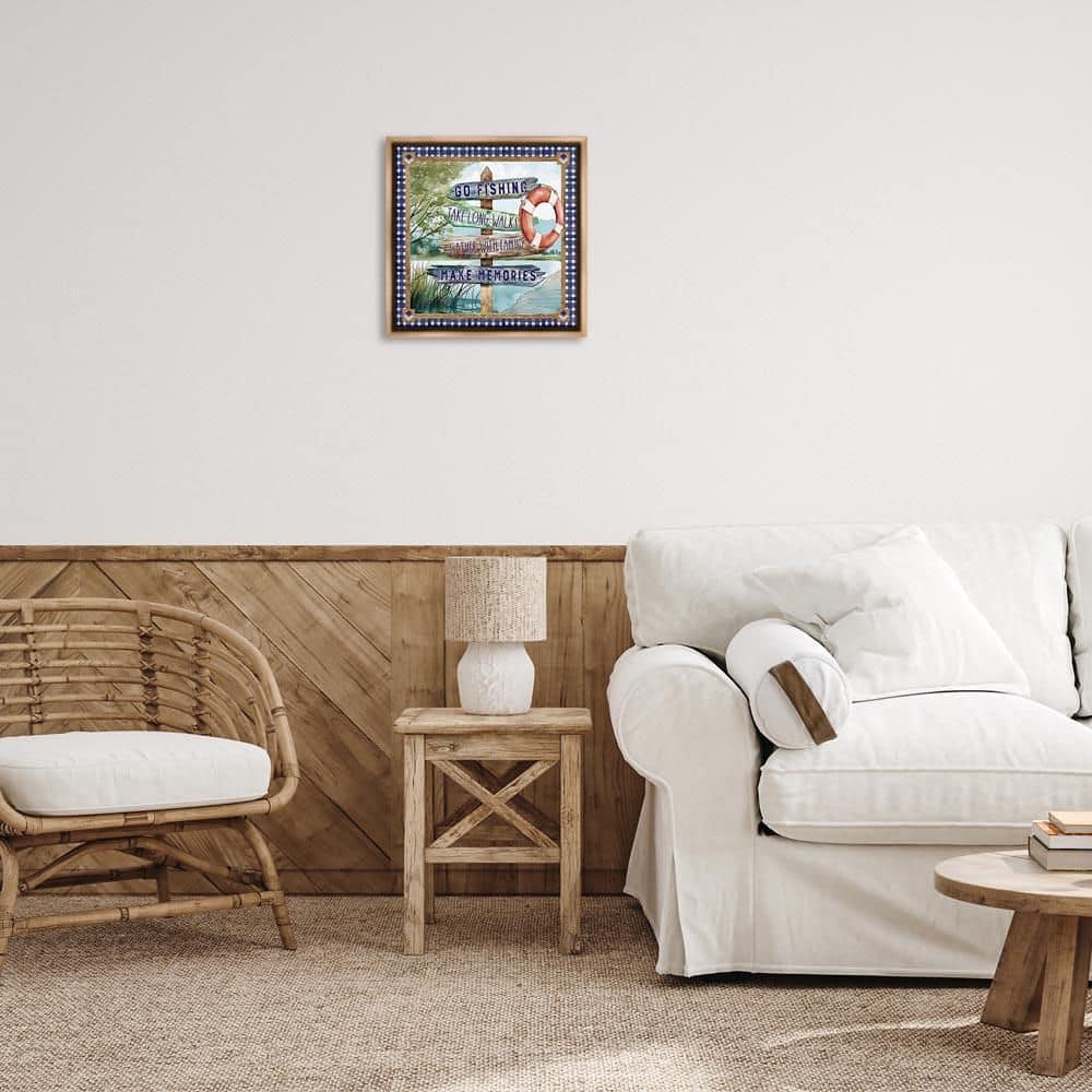 Plaid Border Lake Sign by Nicole DeCamp Brown Floater Frame Nature Graphic Art Print 18 in. x 18 in. price history on PriceWatchPro