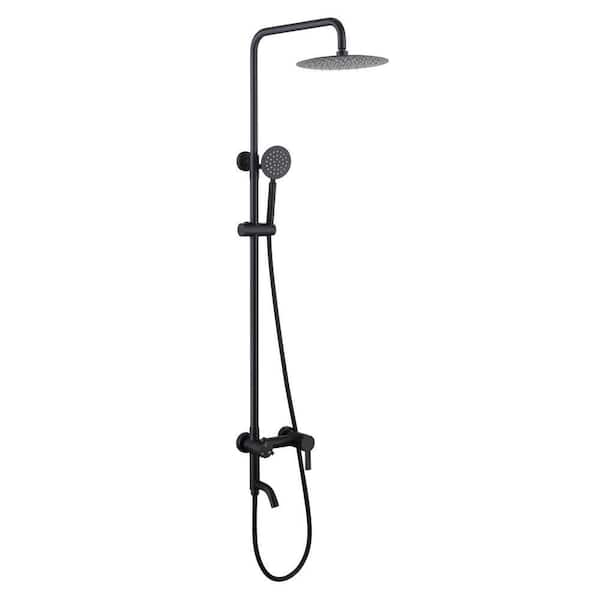 304 Stainless Steel Outdoor Wall Bar Shower Kit w/ Rotating Shower Head, Hand Shower and Bathtub Faucet in Matte Black