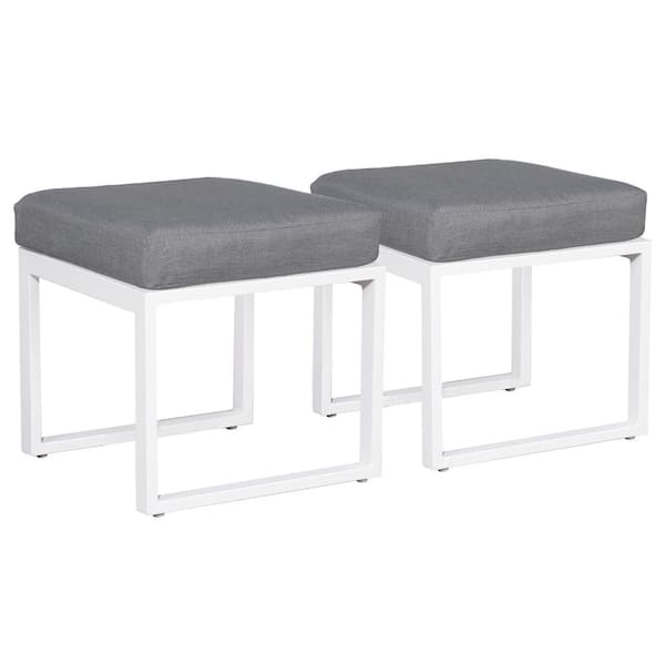Freestyle 2-Piece White Aluminum Outdoor Patio Ottoman with Gray Cushions