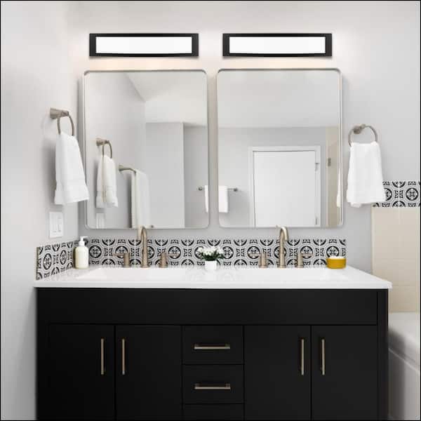 Woodbury 24 in. 1-Light Brushed Nickel LED Vanity Light with Extra Matte Black Trim 2700K-5000K