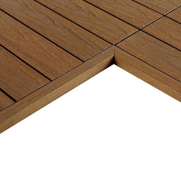 NewTechWood 1/12 ft. x 1 ft. Quick Deck Composite Deck Tile Inside Corner Trim in Peruvian Teak (2-Pieces/Box)