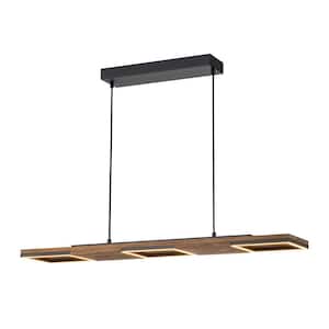 Peyton 3-Light Wooden Brown Dimmable Linear LED Kitchen Island Pendant Light
