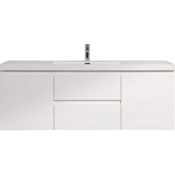 TCYO 60 in. Wall-Mounted White Bath Vanity with White Cultured Marble Top Unassembled