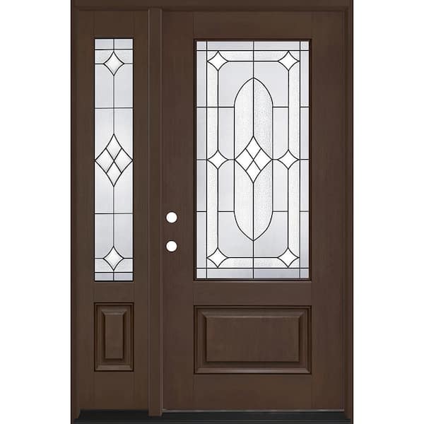 Regency 51 in. x 80 in. 3/4L Axis Glass RHIS Hickory Mahogany Fiberglass Prehung Front Door w/ 12 in.-3/4SL 4-9/16