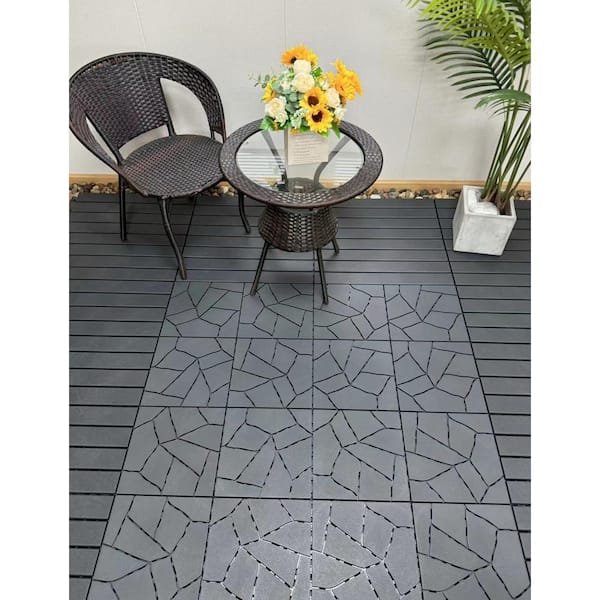 GOGEXX 12 in. W x 12 in. L Outdoor H Shape Texture Plastic Interlocking Flooring Deck Tiles (Pack of 44 Tiles) in Gray