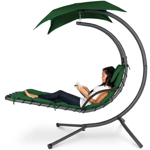 Metal Outdoor Chaise Lounge with Green Cushions