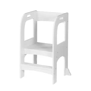 22.8 in. White MDF Wood Child Standing Tower Step Stools for Kids Toddler Step Stool for Kitchen Counter