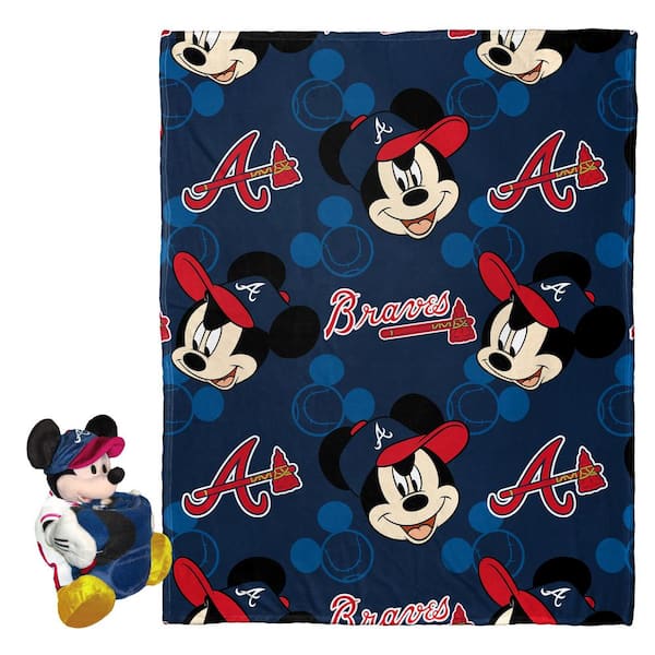 THE NORTHWEST GROUP MLB Braves Pitch Crazy Mickey Hugger Pillow and Silk Touch Multi-Colored Throw Blanket Set