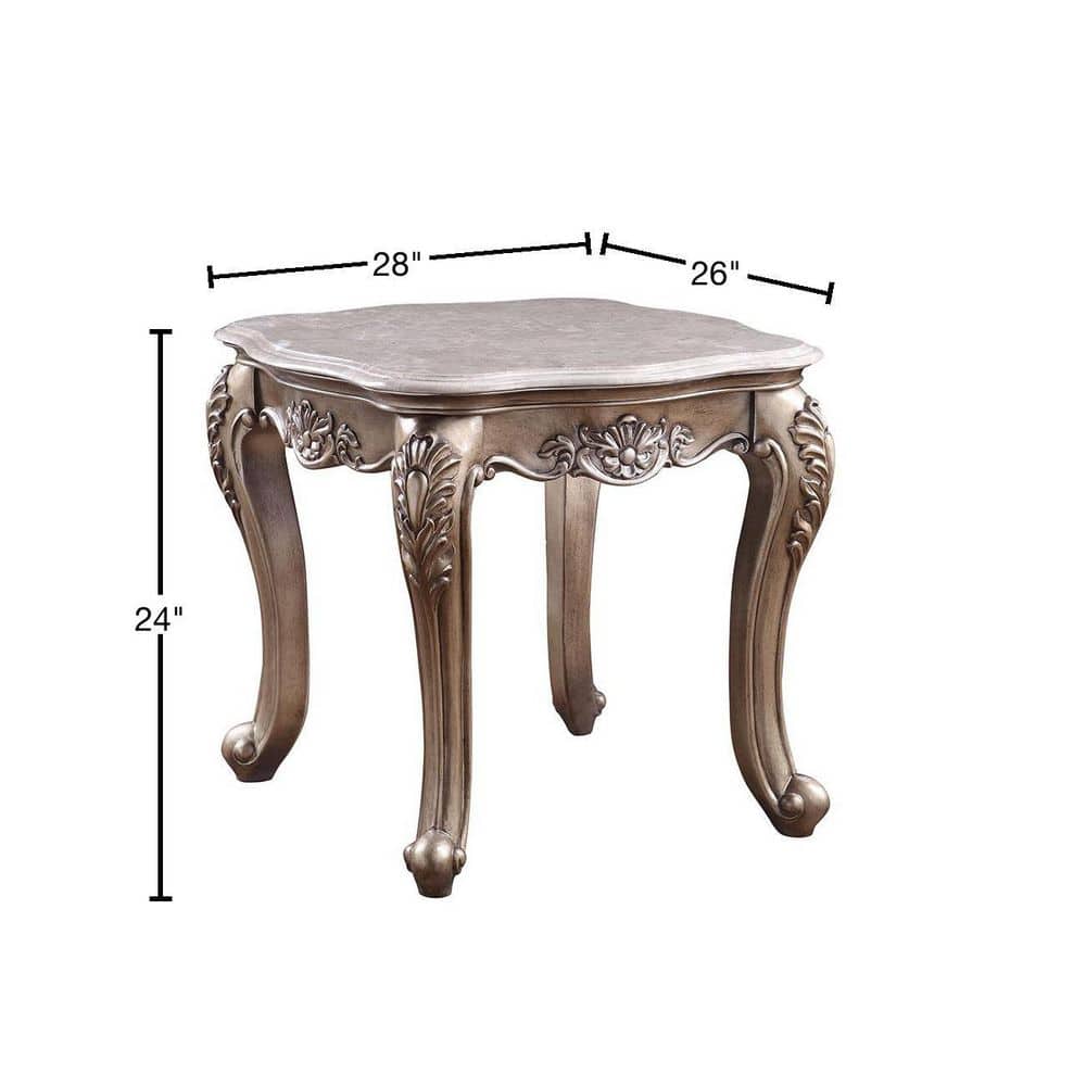 Jayceon Classic Queen Anne Legs Marble Top End Table in Champagne