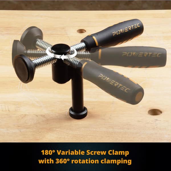 POWERTEC 180° Variable Swivel Screw Clamp and 4 Deluxe Bench Dogs