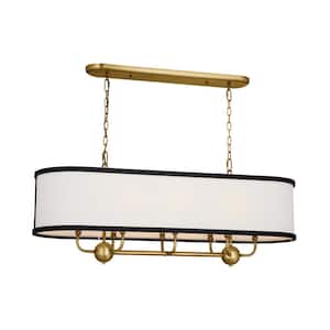 Heddle 42.5 in. 8-Light Natural Brass and Textured Black Vintage Shaded Linear Chandelier for Dining Room